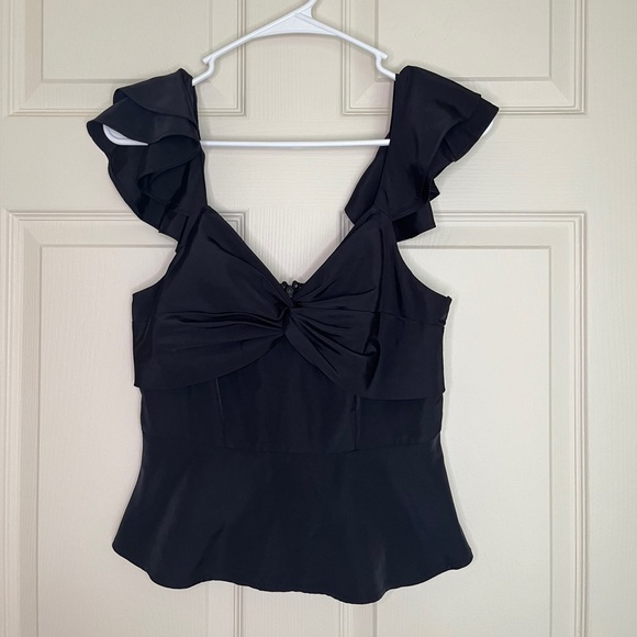 Express Tops - Express XS Black Ruffle Blouse with Front Knot Detail